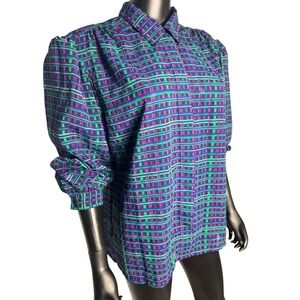 Koret Petites Women's Button Down Blouse Plaid long‎ sleeve Career Size 14